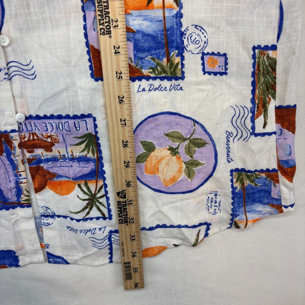 Label of Love Mens Linen Blend Postcard‎ Print Button Down Shirt Blue Moon L NEW - Picture 6 of 11